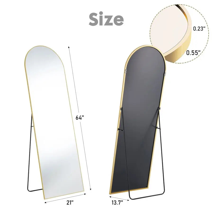 64 x21 Arched Full Length Mirror, Standing or Leaning Full Body Mirror with Aluminum Alloy Thin Frame, Suitable for Bedroom or
