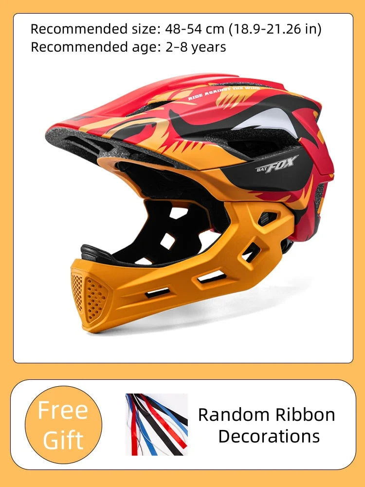 BATFOX Kids Helmet Full Face Mtb Bicycle Helmet child Children Girl and Boy Cycling BMX Detachable Downhill Multi-Sport Helmet