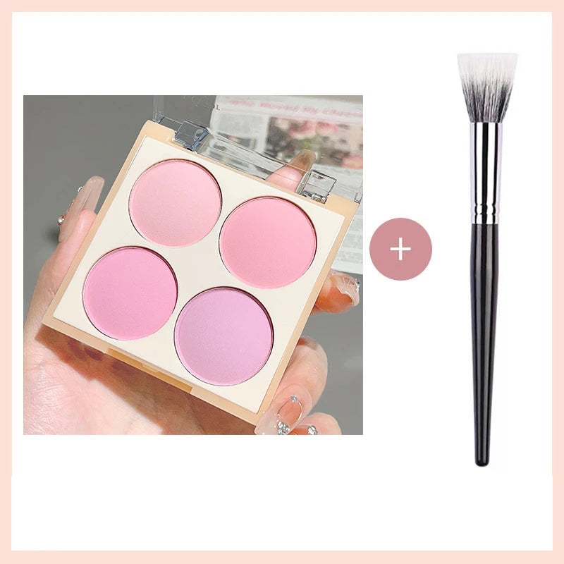 4-color matte blush palette - pinkish purple tones, waterproof, long-lasting natural nude makeup, perfect gift, Korean-style