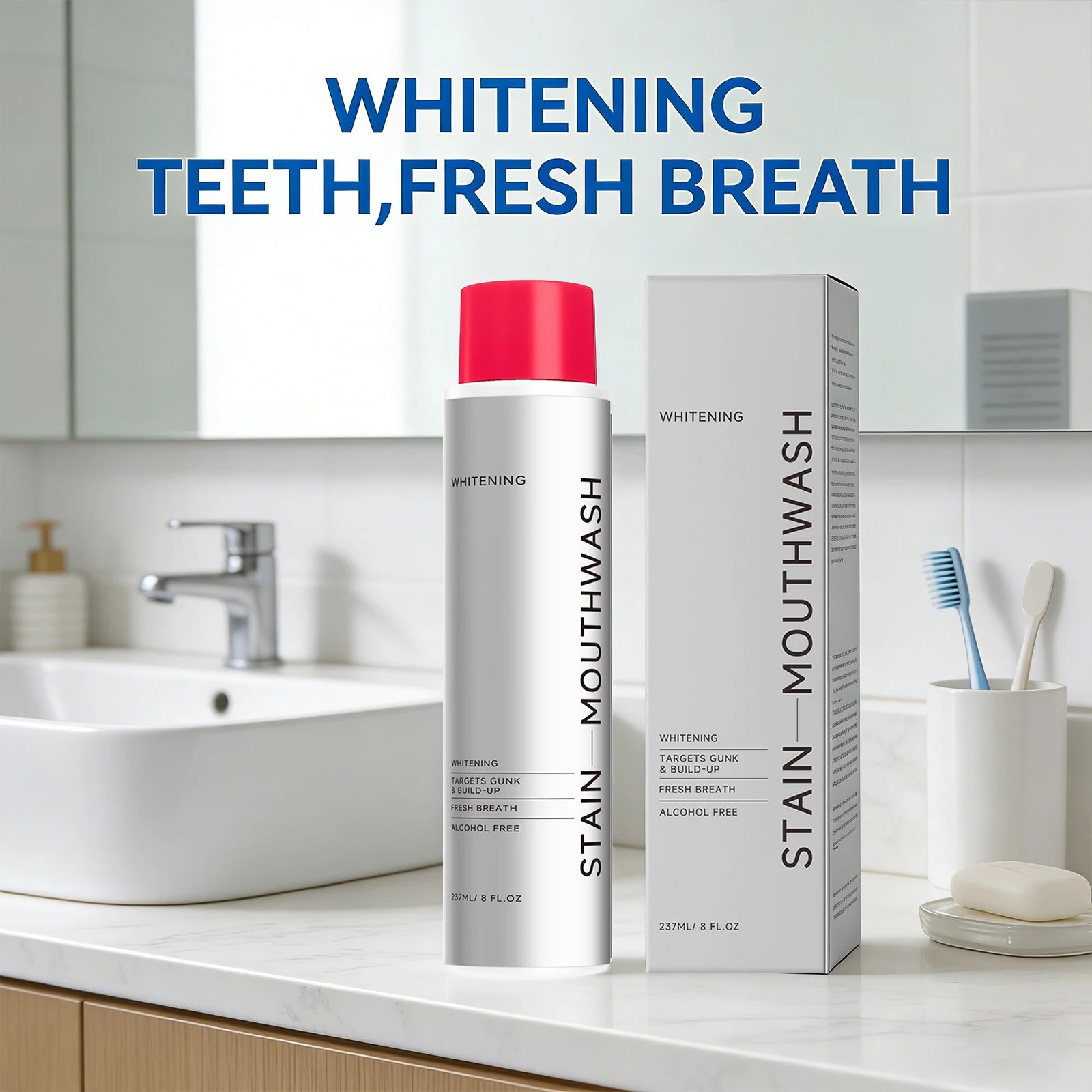 Whitening Stain Mouthwash Clean Food Residue Reduce Dental Plaque Eliminate Odors Freshing Breath Alcohol Free Daily Teeth Care