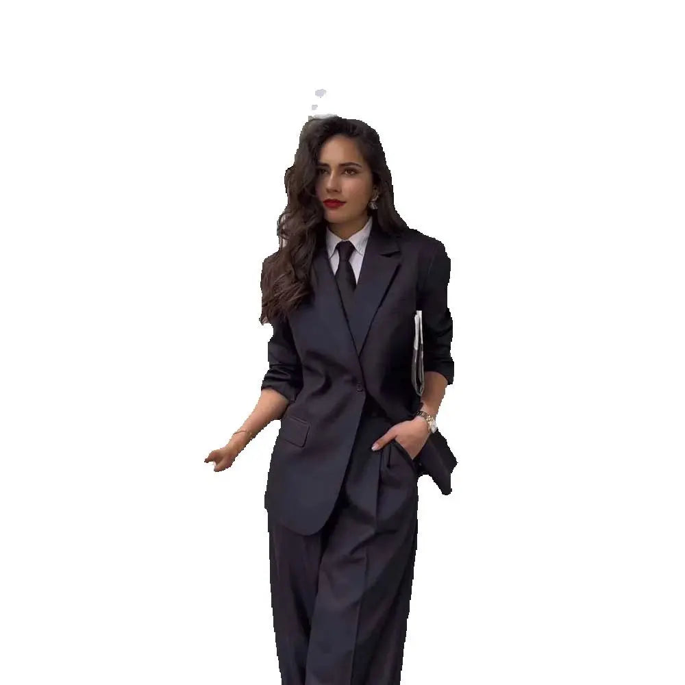 Fashion Chic Classic Black Women's Suits Notch Lapel Two Piece Jacket Pants Female Clothing Formal Office Lady Blazers Sets