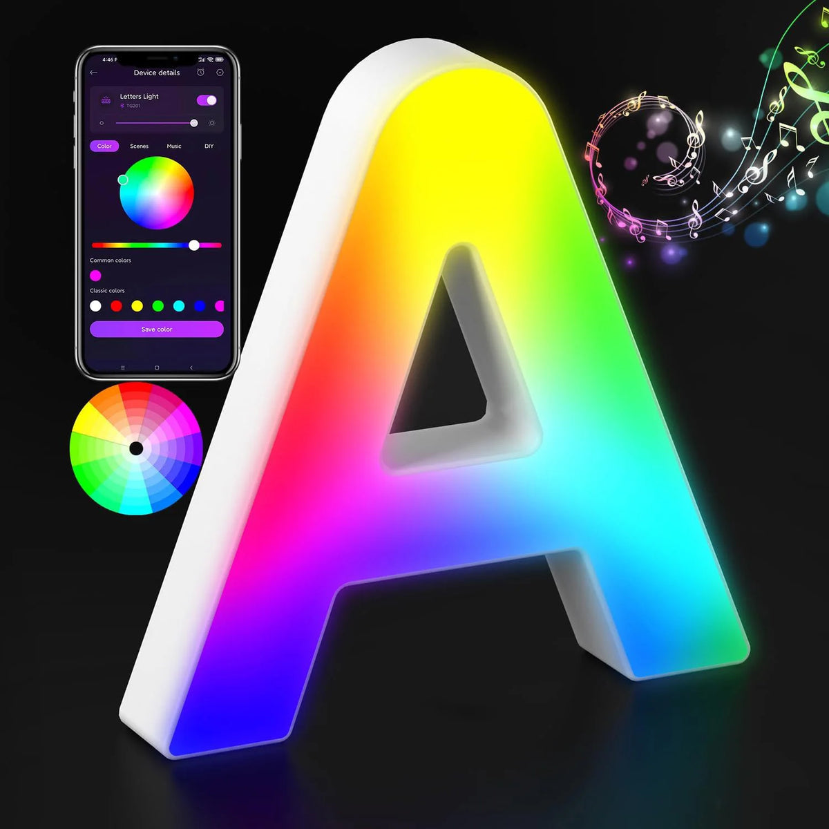 Light Up Letters LED Letter Lighted Letter Color Glitter Alphabet MeRGBW APP Music Sync Gift Logo Bar Wall Night Light Letters
