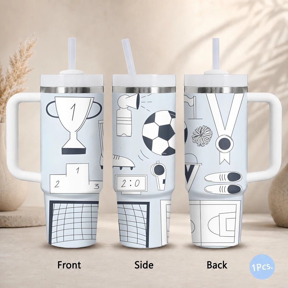 Football Game Team Vacuum Flasks 40oz Stainless Steel Insulated Tumbler with Handle Straw Leakproof Cup Daily Travel Mug