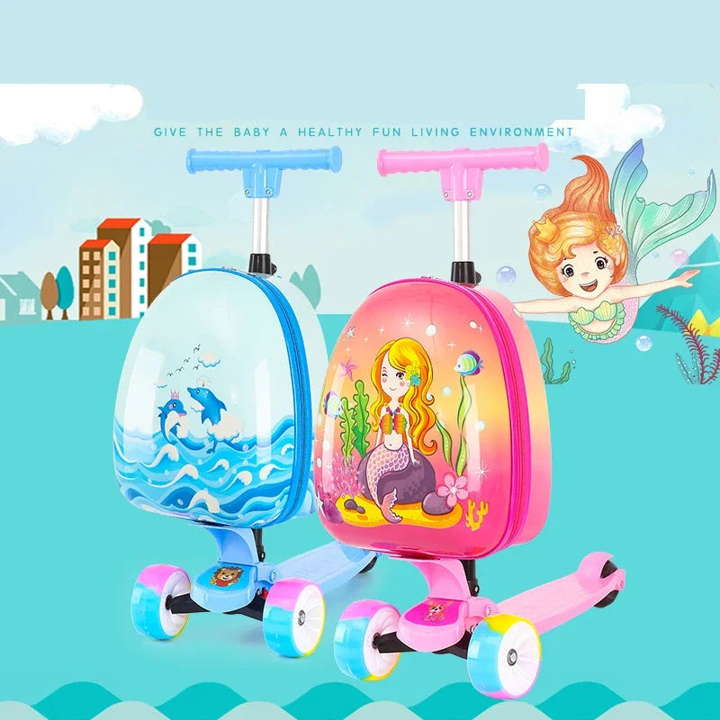 2025 New kids Scooter luggage,skateboard suitcase on wheels,children's gift,Cute Cartoon small trolley case,rolling luggage bag
