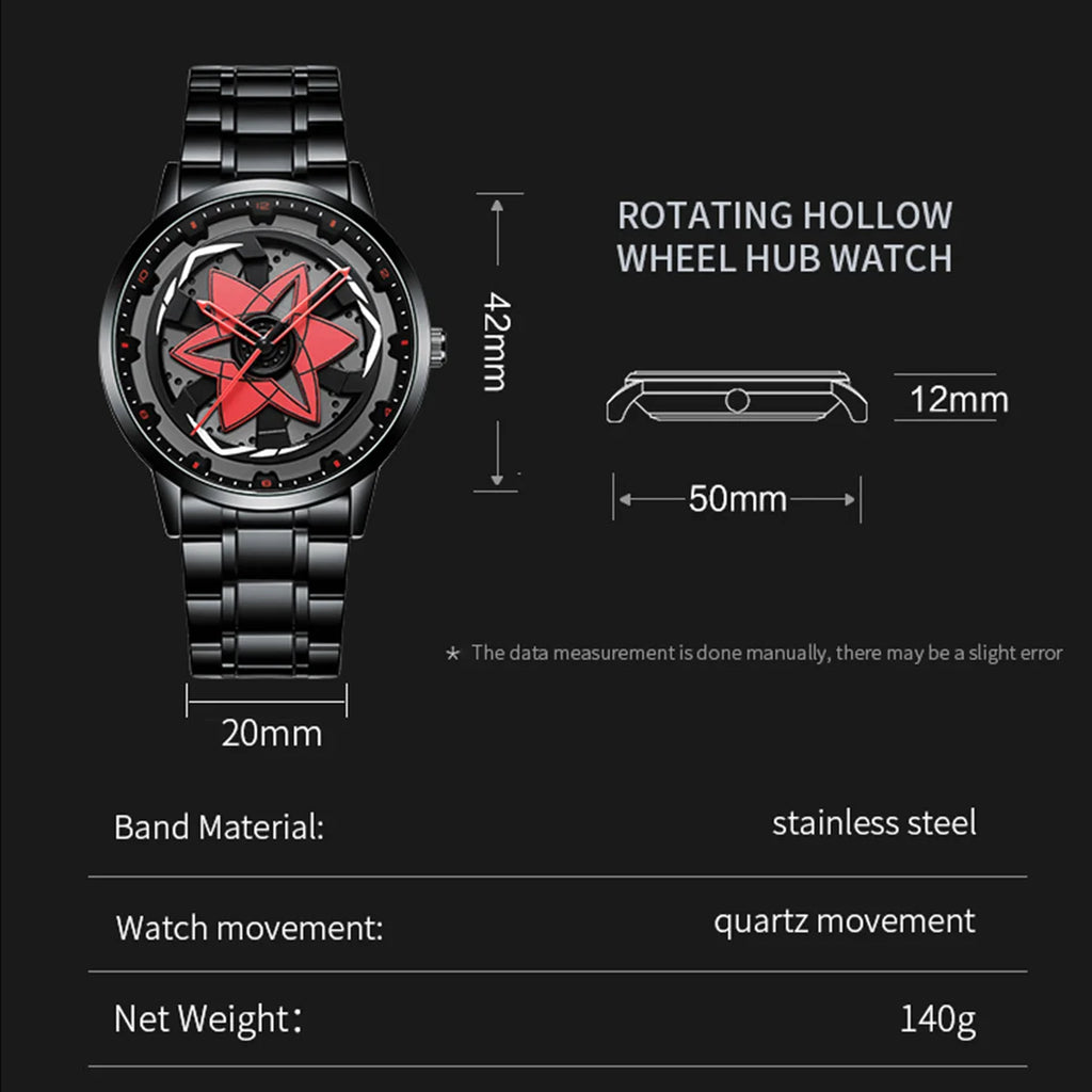 2025 New Watch Car Series Creative Rotating Quartz Movement Sports Style Black Stainless Steel Clock Men Couple Gift Wrist Watch