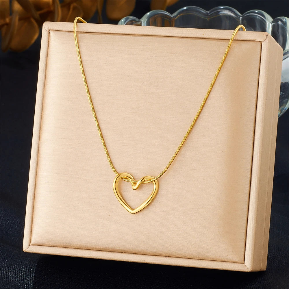 DIEYURO 316 Stainless Steel Golden Minimalist Heart Necklace For Women Fashion Trend Girl Jewelry Valentine's Day Gift Joyas