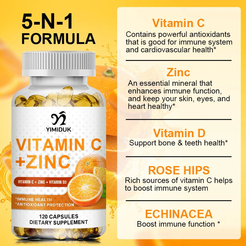 Buy 2 Get 2 Free! Vitamin C & Zinc Capsules, Support Synergistic Immune, Antioxidant & Skin Health Booster, Energy, Metabolism