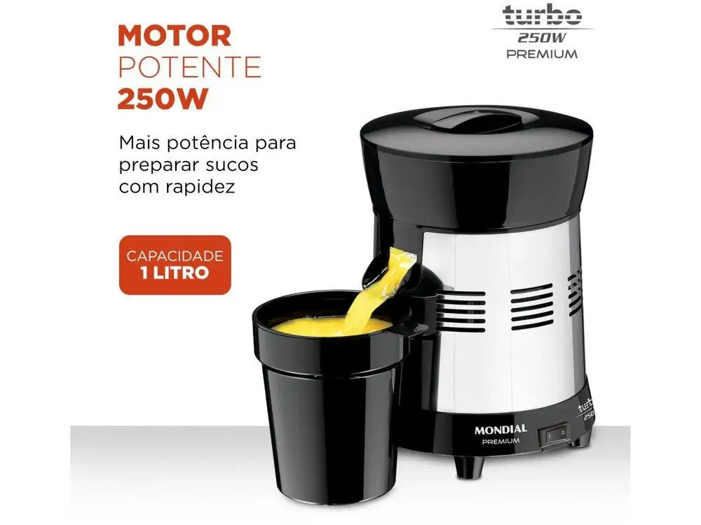 Mondial Turbo Premium E-10 Electric Inox Fruit Juicer 250W Capacity 1L - Bivolt