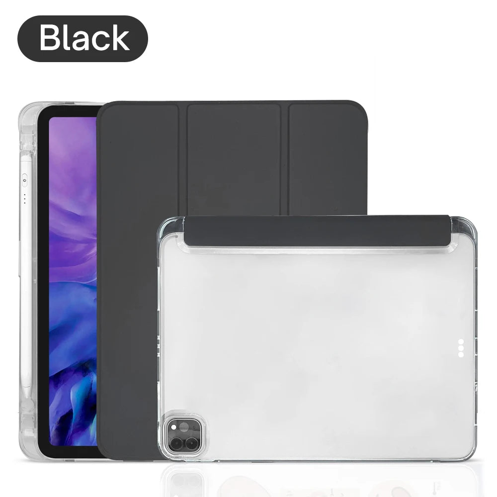 For iPad 10th 11th Generation A16 Air 4 5 6 7 Pro 10.9 11 2024 2025 Magnetic Flip Smart Cover Soft Silicone Pencil Holder Case