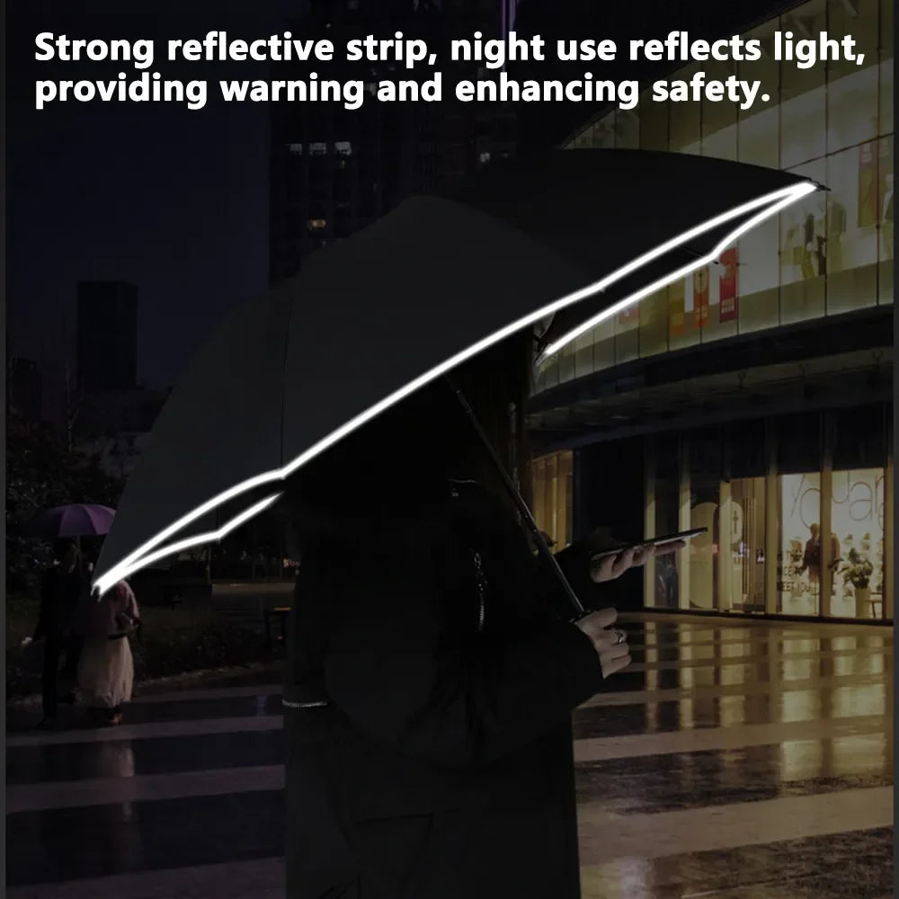 Fully automatic folding waterproof umbrella with LED flashlight and UV protection, wind and rainproof