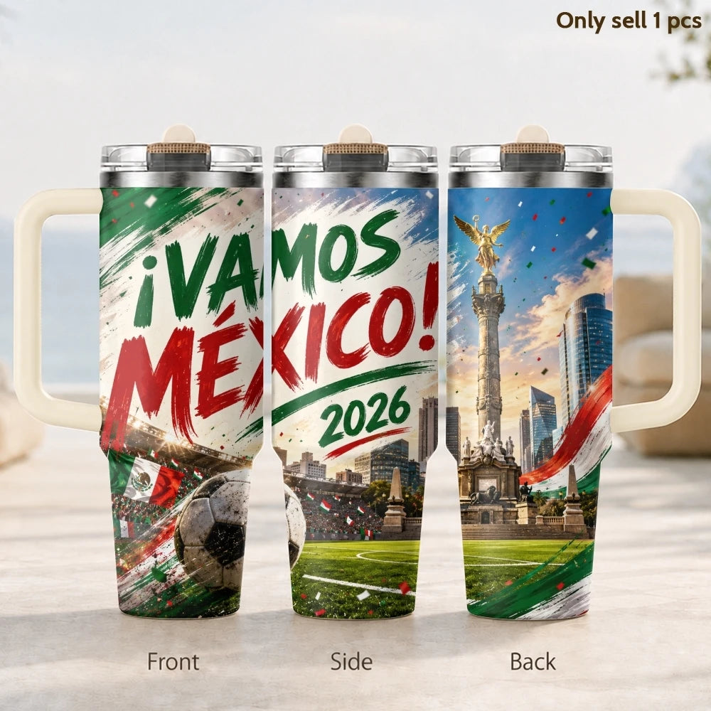 2026 MEXICO Football Vacuum Flasks 40oz 3rd Gen Vacuum Insulated Stainless Steel Tumbler Cup with Handle Straw Lid for Gifts