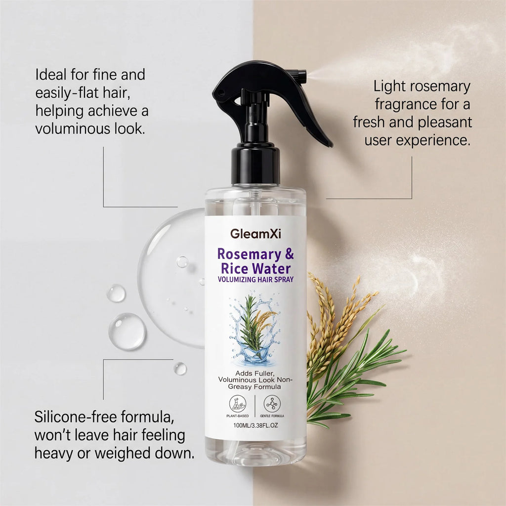 Volumizing Hair Spray Rosemary Rice Water Fine Hair Non Greasy Adds Fuller Look Lightweight Plant Based Daily Use 100ml