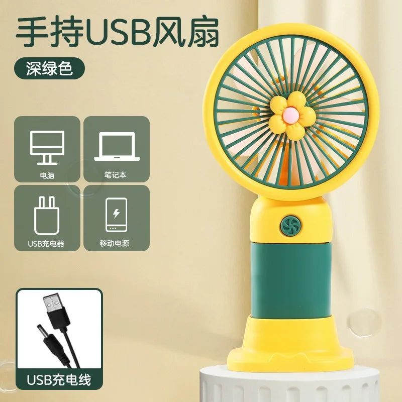 Portable Handheld USB Mini Fan with Stand Cartoon Design Rechargeable Student Fan