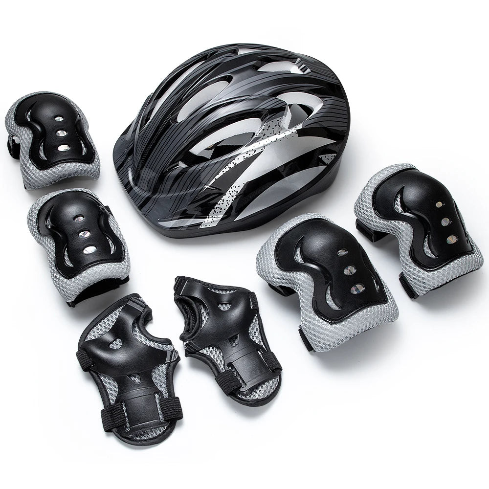 7 Pcs Kids Protective Gear Set, Roller Skating Helmet & Pads for Boys and Girls, Knee Elbow Wrist Guards for Skateboard Scooter