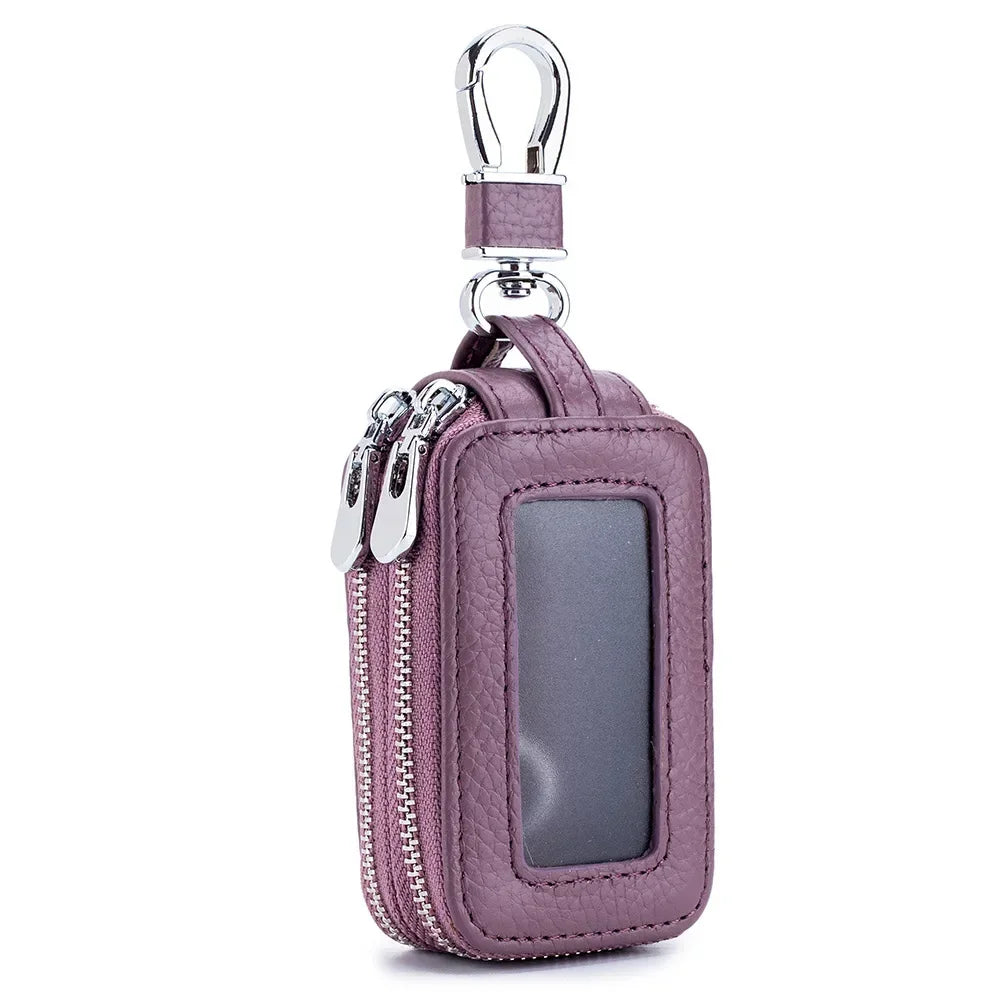 Car Key Holder Men Genuine Leather Practical Housekeeper Multifunctional Double Zipper Square Home Key Case Women Keys Wallet