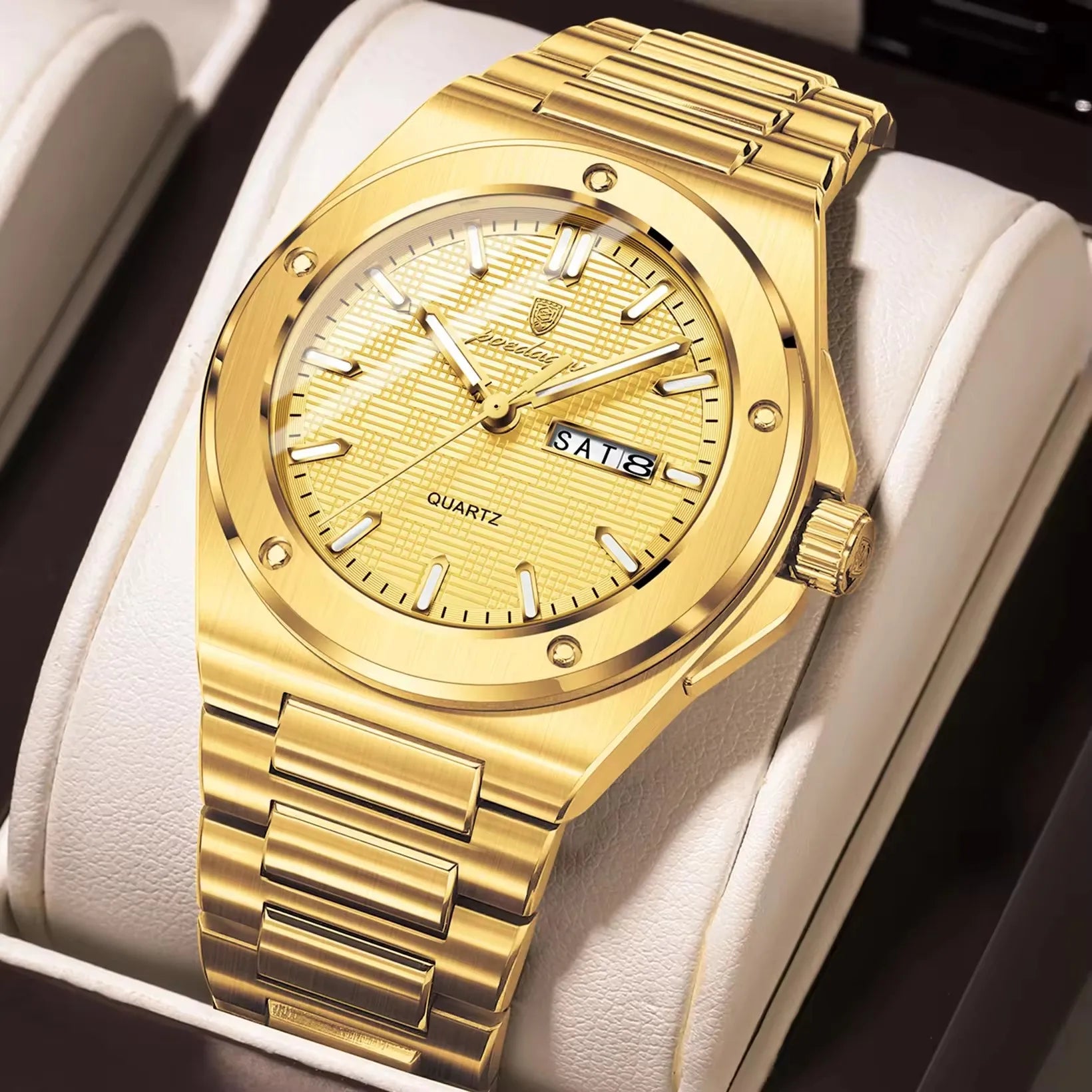 Poedagar 696 Hot Sale Men Stainless Steel Band Quartz Movement Watch Waterproof Fashion Business Luminous Calendar Wristwatch