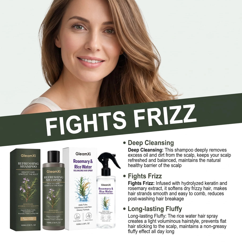 Rosemary Shampoo Set With Hair Root Care Spray Volumizing Smoothing Frizz Control Moisturizing Nourishing Scalp Gentle Cleanse