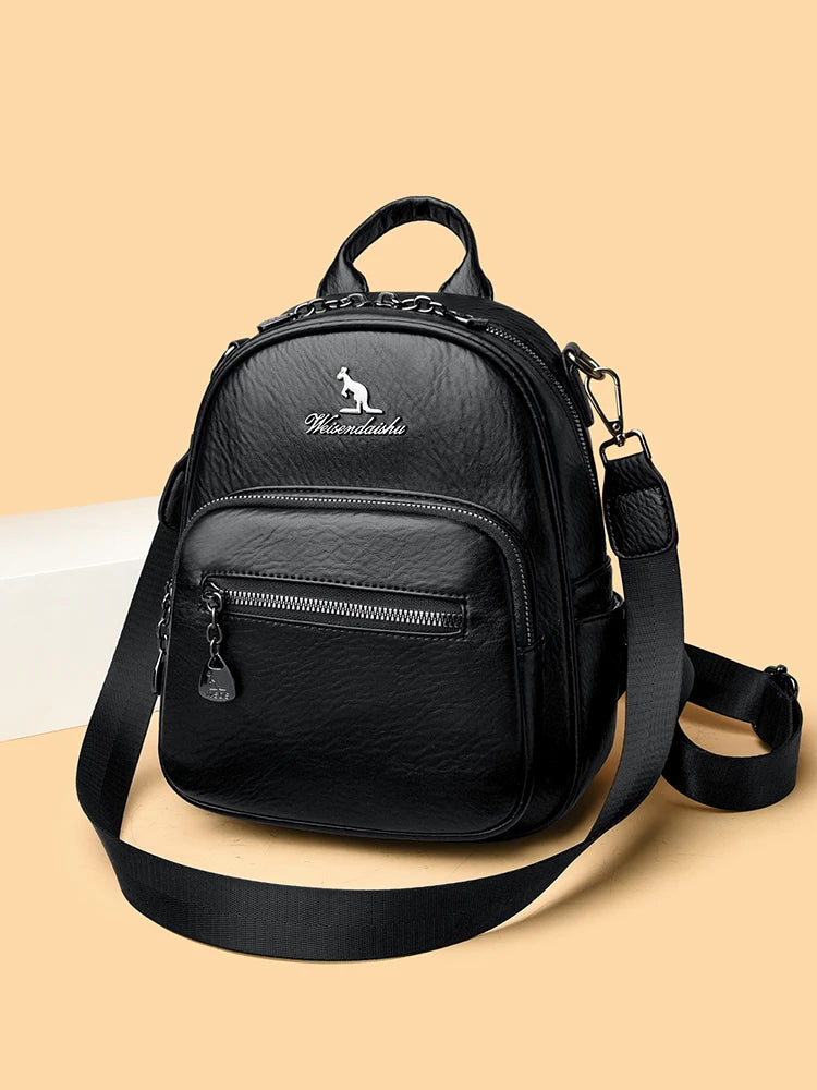 Leather Double Shoulder Bag Casual Travel  Fashion Korean Style Soft Leather Top Layer Cowhide Backpack Versatile Travel Bag