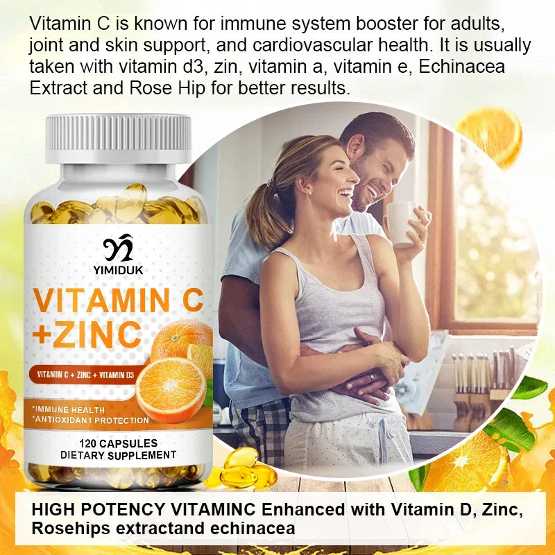 Buy 2 Get 2 Free! Vitamin C & Zinc Capsules, Support Synergistic Immune, Antioxidant & Skin Health Booster, Energy, Metabolism