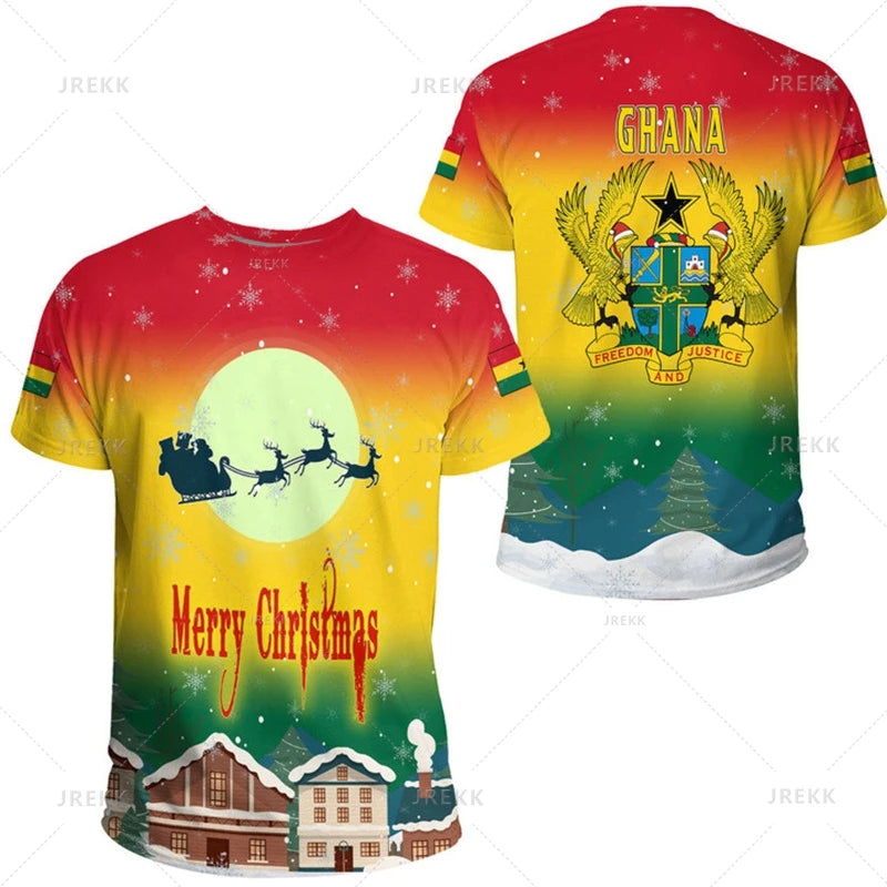 3D Ghana Nationa IndependenceDay Printed T Shirt The Republic-of Ghana Emblem Flag Graphic Tee-shirts For Men Mens Clothing Tops