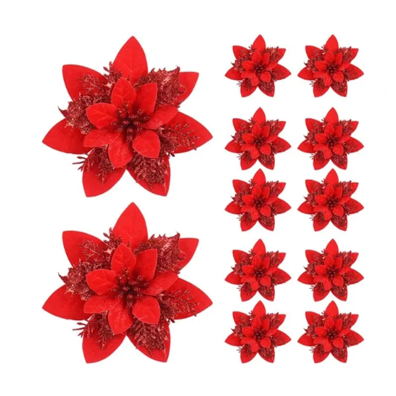 30pcs Glitter Pink Christmas Flowers Xmas Tree 14cm Artifical Flower Ornaments 2023 Merry Christmas Decoration For Home New Year