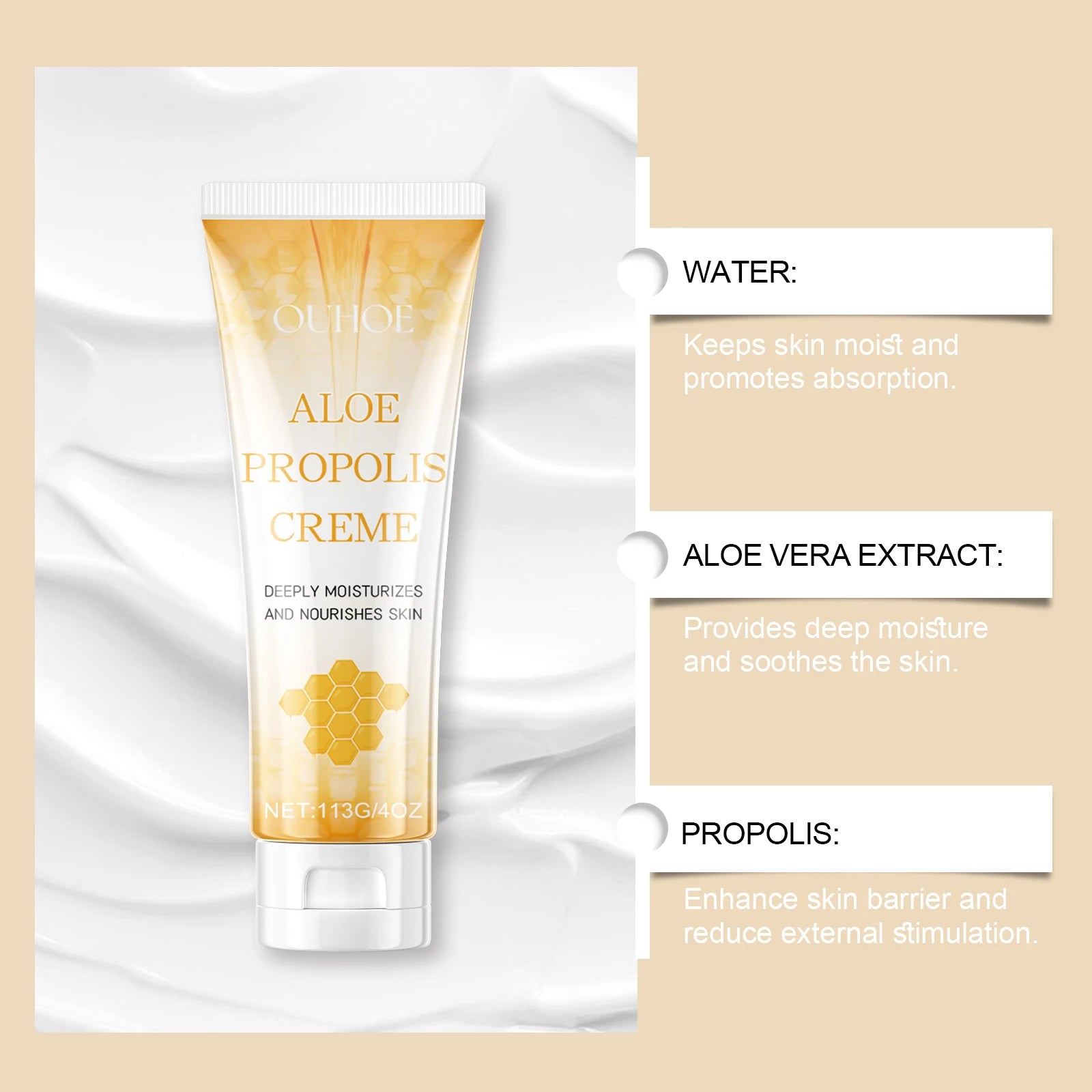 Aloe Propolis Moisturizing Cream Soothing Repairs Nourishing Wrinkles Remover Rejuvenating Brightening Face & Body Cream