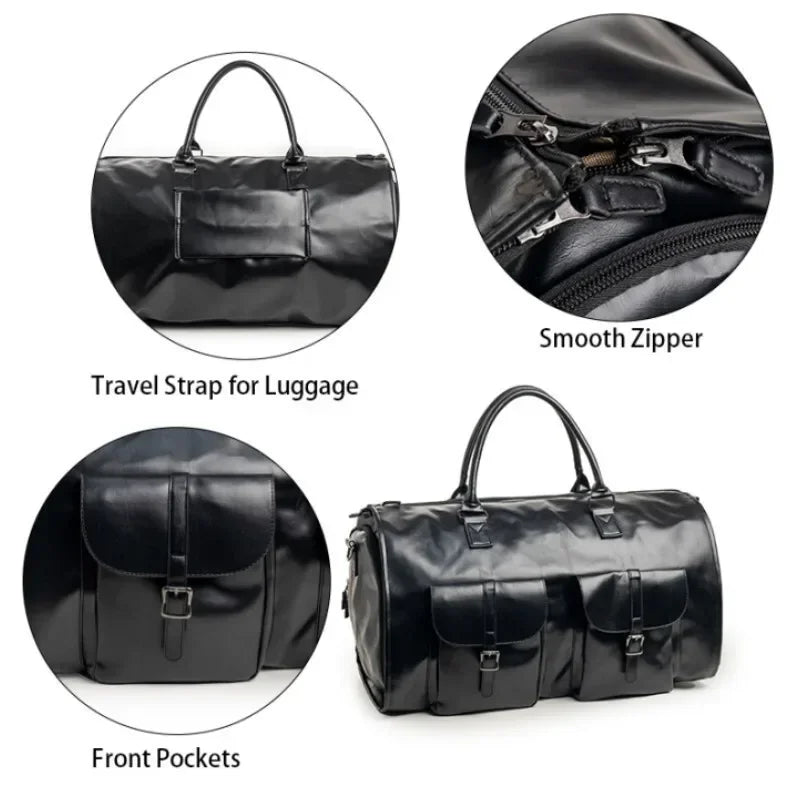 PU Leather brand men Business Travel luggage bag business Waterproof Large Convertible 2-in-1 Hanging Luggage Duffel Suit Bag
