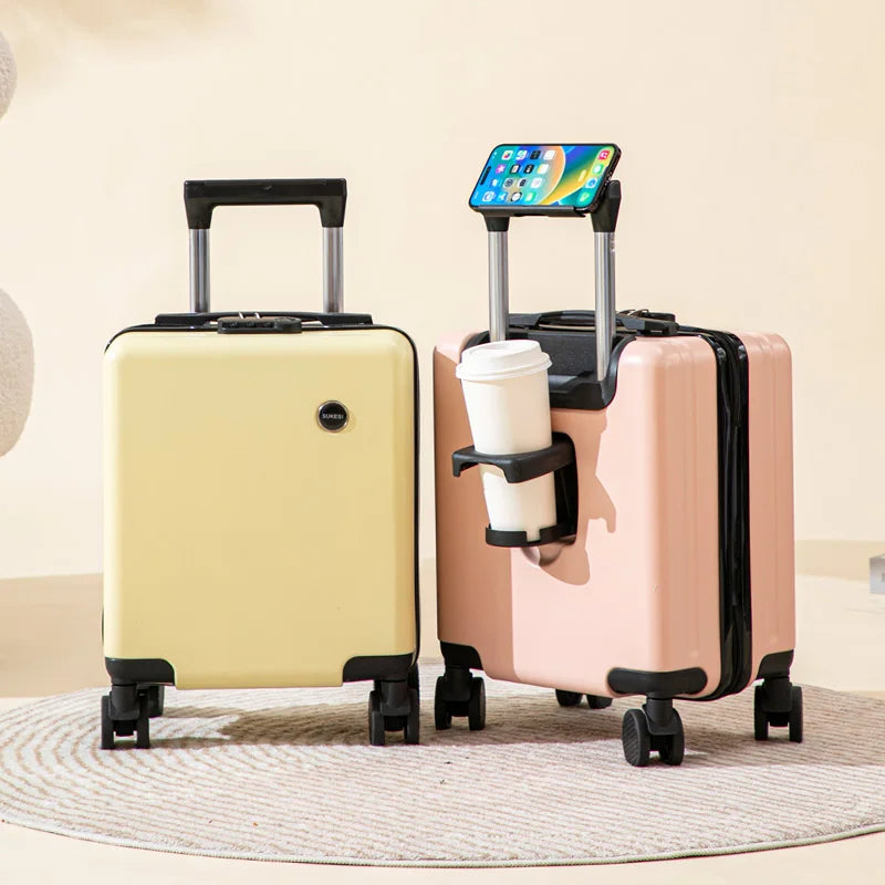 Air Travel Suitcases on Wheels With Cup Holder Carry-on Suitcase for Flight Traveling Box Luggage Trolley Small Valise De Voyage