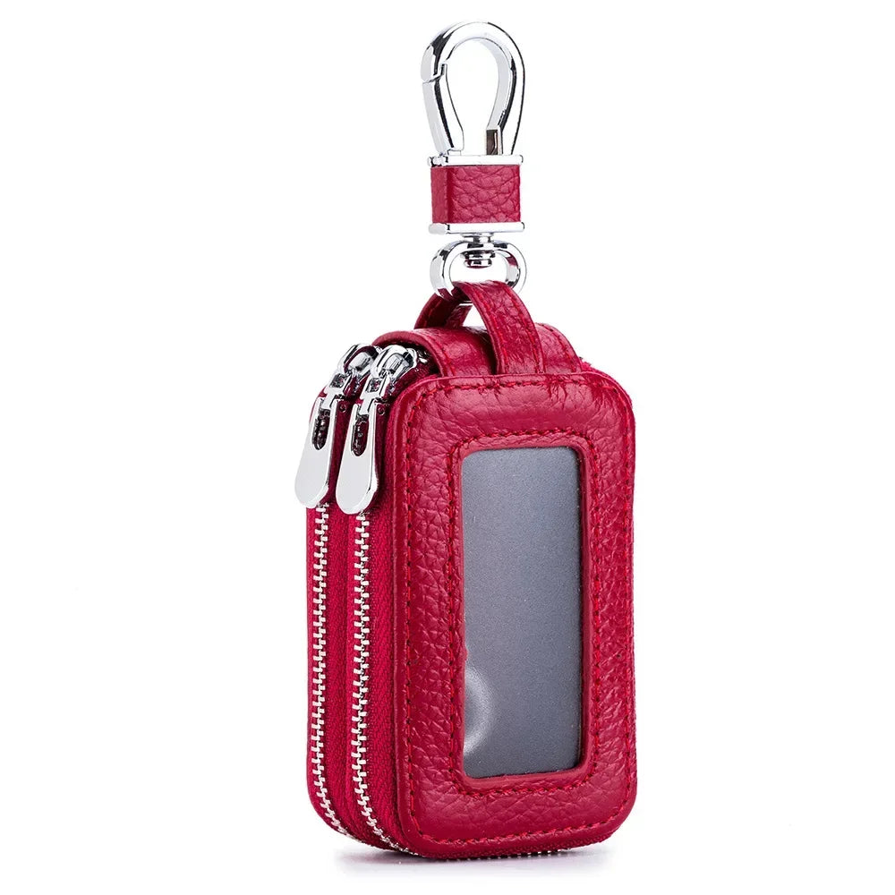 Car Key Holder Men Genuine Leather Practical Housekeeper Multifunctional Double Zipper Square Home Key Case Women Keys Wallet