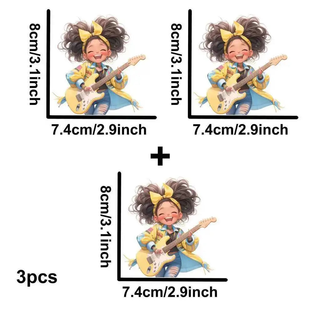 Yellow Guitar Music Girl Heat Transfer Patches For Clothing DIY A-Level Washable T-shirts Iron-on Thermal Stickers