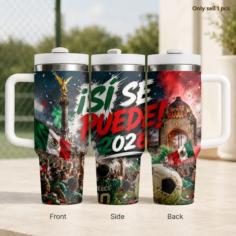2026 MEXICO Football Vacuum Flasks 40oz Stainless Steel Insulated Tumbler with Handle & Straw Leakproof Travel Mug