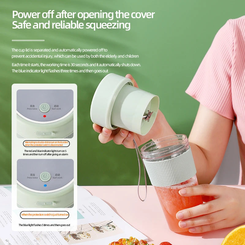 Portable Blender Electric Juicer Cup Large Capacity USB Rechargeable Mini Smoothie Maker 6 Blades Ice Crusher for Shakes Travel