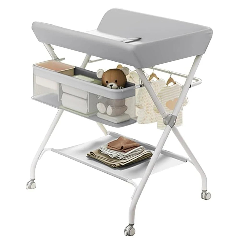 Mobile Folding Changing Table Changing Station with Storage Basket Changing Table for Nappy Changing, for Newborns and Toddlers