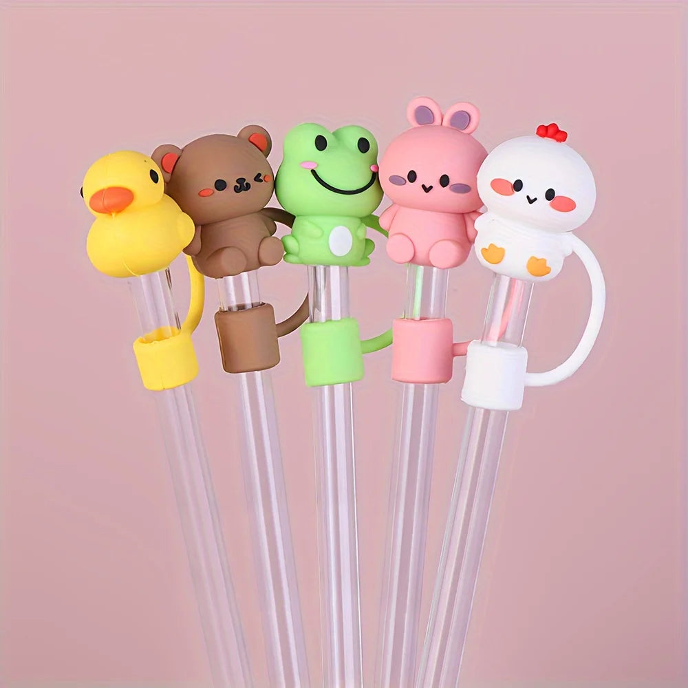 5/10pc Straw Cover Cap Animal Silicone Straw Head Cover Fits 30/40oz Tumbler 0.4in Dustproof Straw Tip Lids For Staly Cup Access