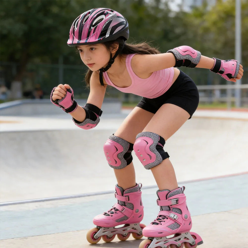 Bicycle Sport Protective Gear Set Adjustable Kids Safety Skating Helmet Pad Set 48-55cm for Skateboard/Bike/Skating/Cycling