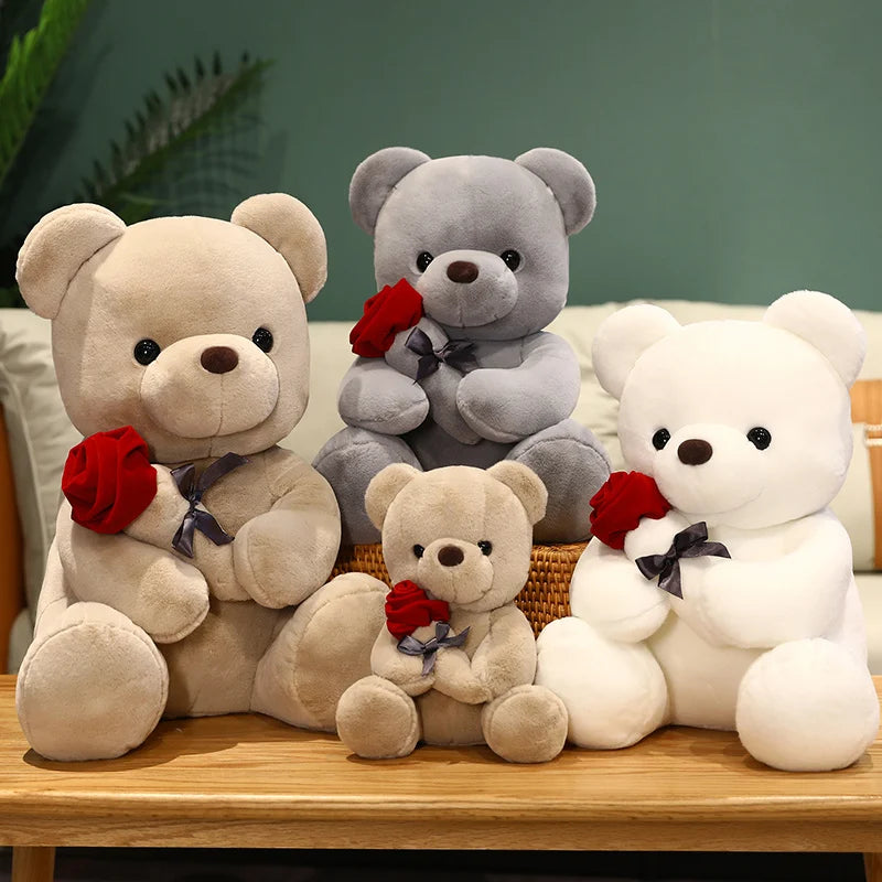 Rose Bear Plush Toy Soft Stuffed Plushies Home Sofa Throw Pillow Ornament Kids Favors Valentine's Day Gifts Wedding Party Decors