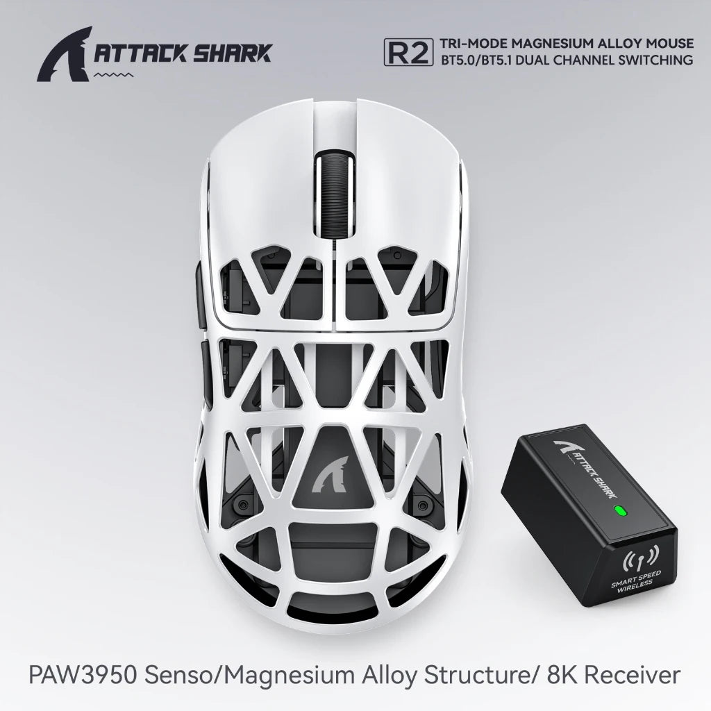 Attack Shark R2/8K Magnesium Gaming Mouse-8000Hz Polling, 48g Ultra Light, Tri-Mode Wireless, PAW3950Max Sensor with R2 Mini