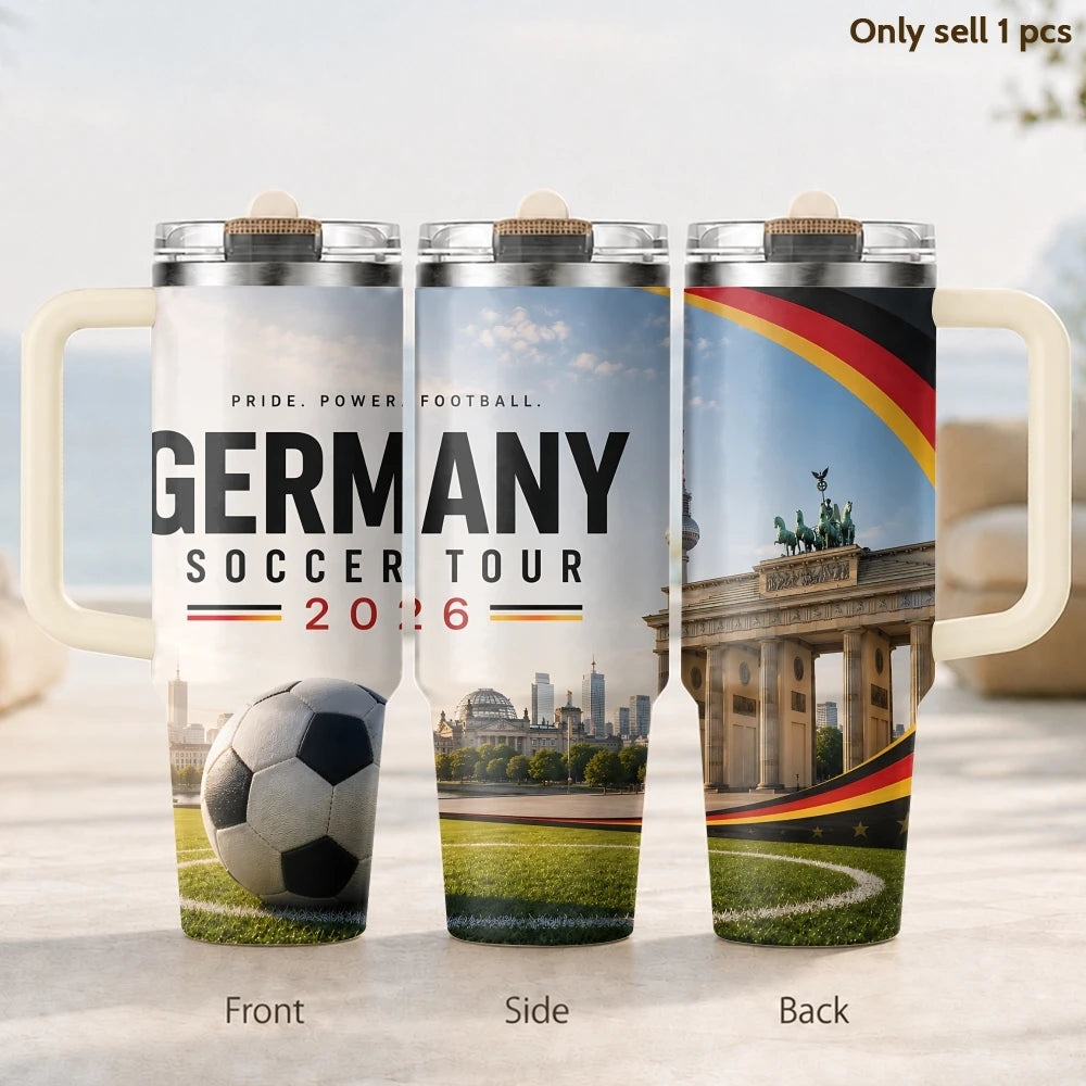 2026 France Football City Design Vacuum Flasks 40oz 3rd Gen Insulated Stainless Steel Tumbler Cup with Handle Straw Lid Gifts