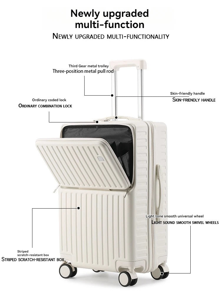 Front opening luggage compartment for men, 20 inch boarding case, travel suitcase for students, 24 inch large capacity, durable