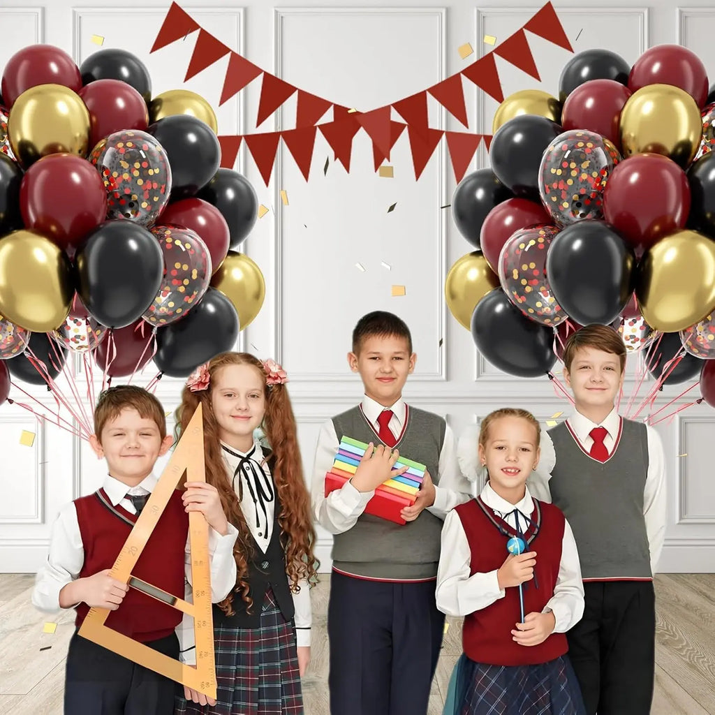 60 pcs12inch Black Burgundy and Gold with Confetti Balloons for Maroon Themed Birthday Baby Shower Graduation Party Decorations