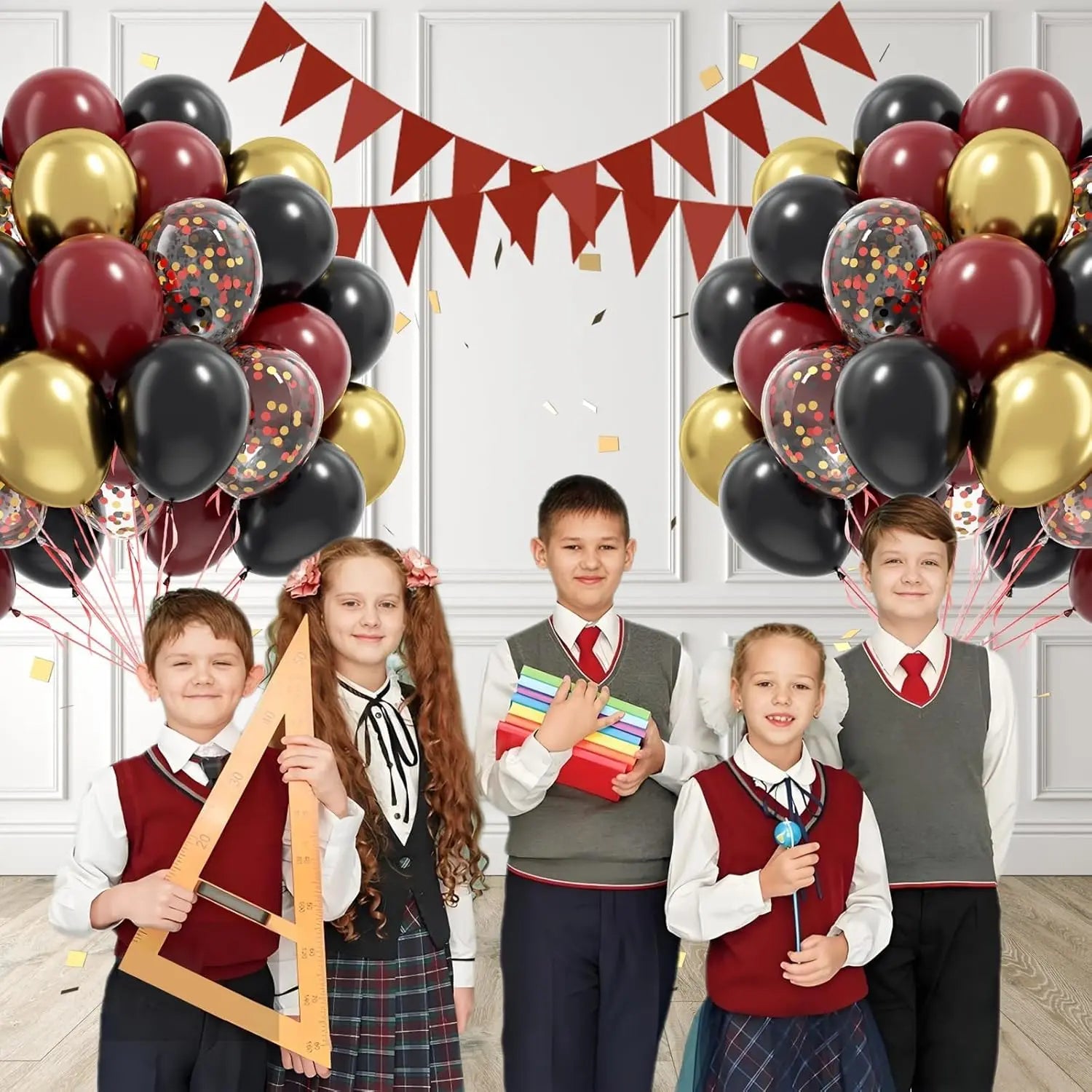 60 pcs12inch Black Burgundy and Gold with Confetti Balloons for Maroon Themed Birthday Baby Shower Graduation Party Decorations
