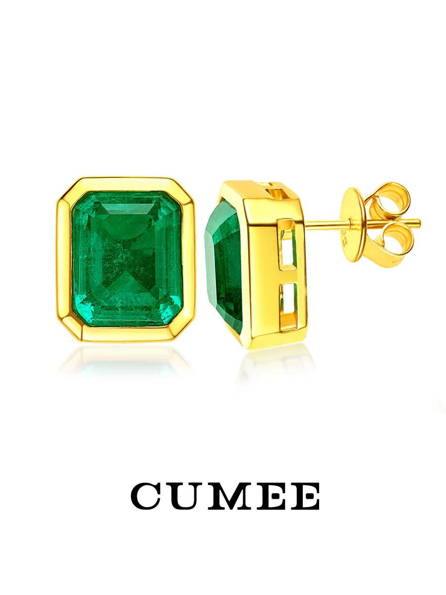 CUMEE 925 Silver Jewelry set Personalized, Cultivated Synthetic Emerald Earring for Women Jewelry , 18K Yellow Gold-plated