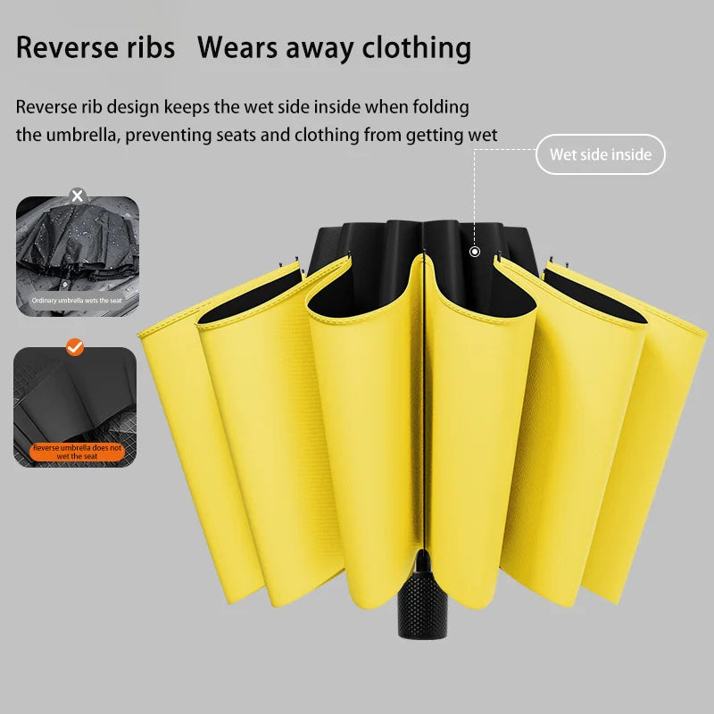 Umbrella Enlarged Thickened Reverse 12 Rib Reinforced Umbrella Men Folding Umbrella Oversized Windproof Rainproof 130cm