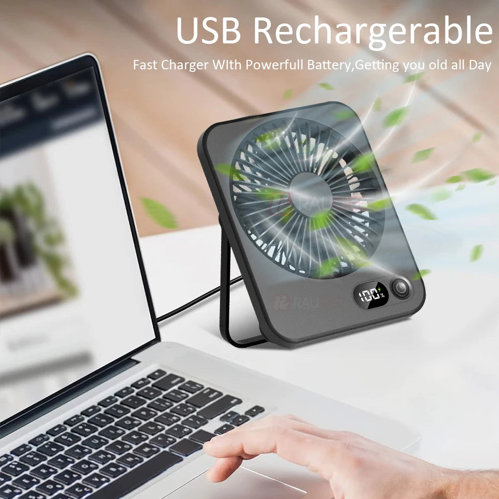 Mini Portable Fan USB Desk Fan Rechargeable Table Fan Wall Mount Hanging Fan 5 Gear Student Desk Fan Office Camping Table Fan