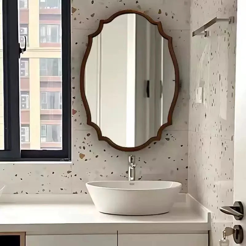 Retro Wall Mounted Bathroom Decorative Mirror French Light Luxury Bathroom Mirrors Hotel Home Furnishings Espejos De Baño