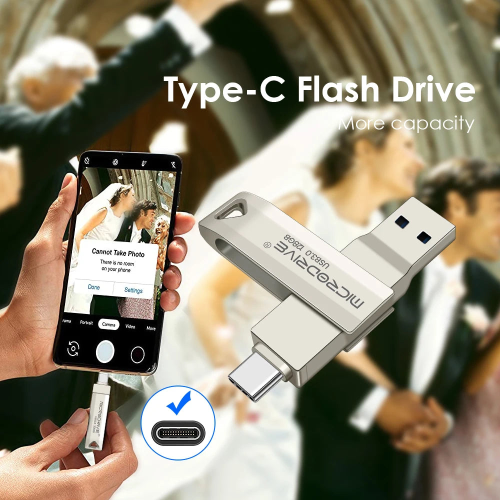 2 in 1 OTG USB-C Flash Pen Drive Metal Memory Stick Usb 3.0 flash Disk 64GB 128GB 256G 512G USB3.0 Type-C Pendrive