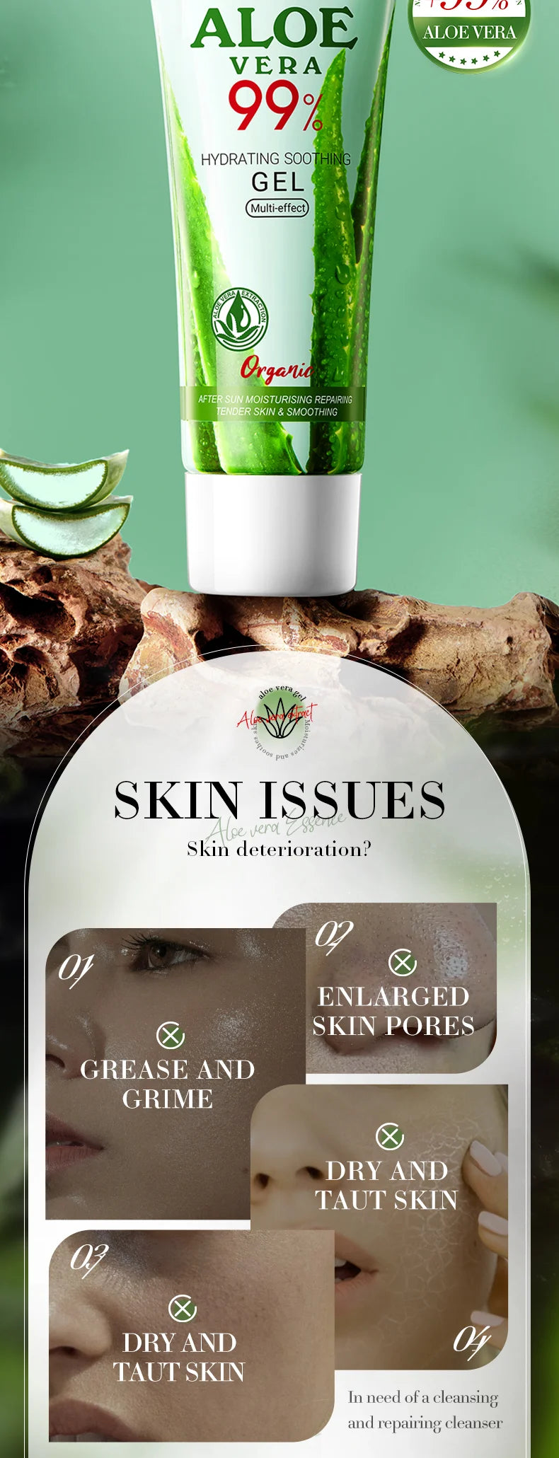Soothing Aloe Vera Gel For Face & Body Hydrating Moisturizing Repairing Sunburn Relief Acne Care For Sensitive Skin