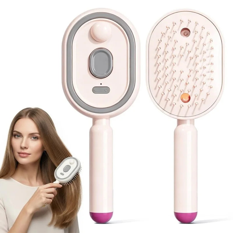3 in 1 Electric Spray Air Cushions Massage Comb Self Cleaning Steam Anti-Tangle Essential Oil Misting Hair Brush Reduce Frizz