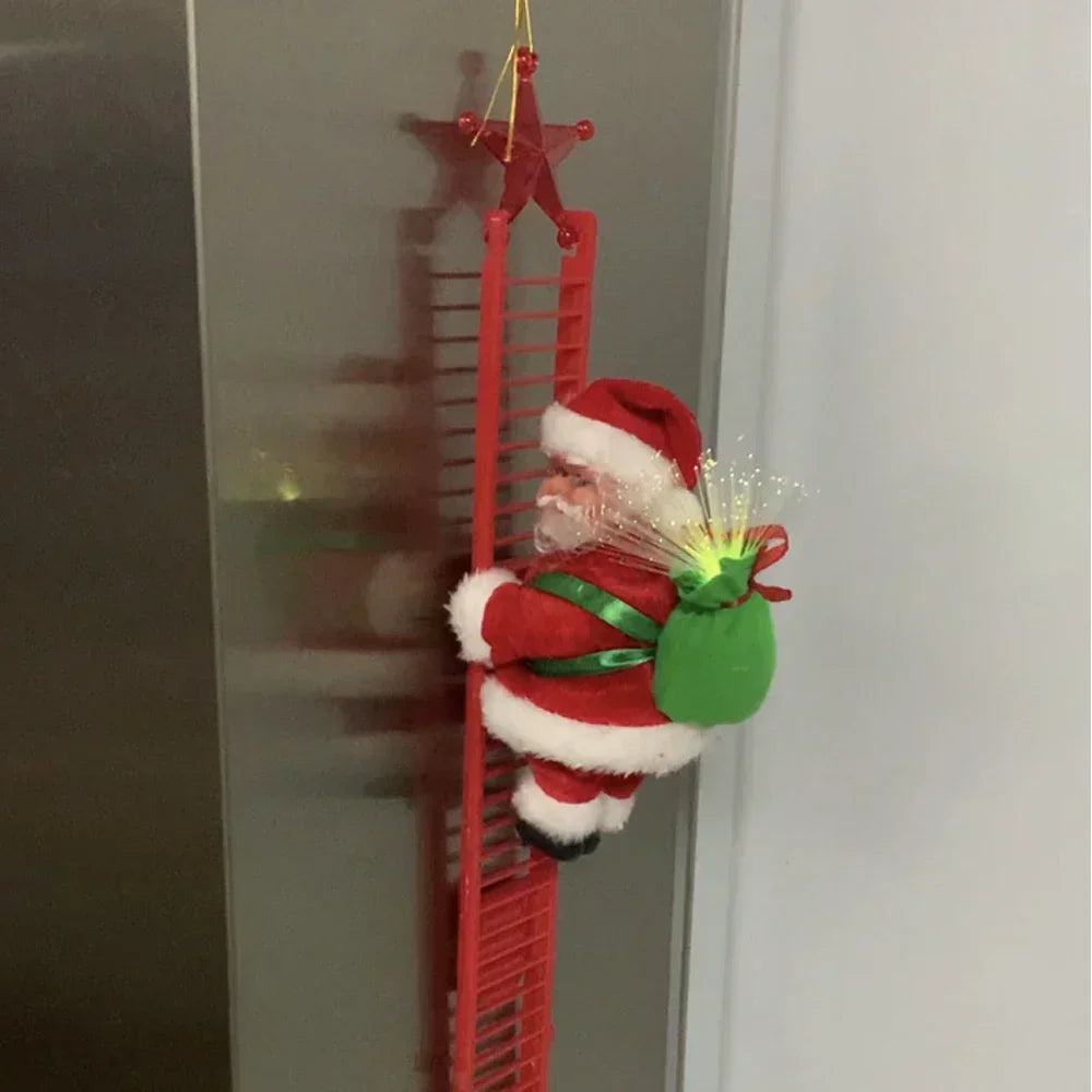 Electric Climbing Ladder Santa Claus Doll with Music, Christmas Tree Hanging Ornament, 2026 New Year Home Decor, Kids Xmas Gift