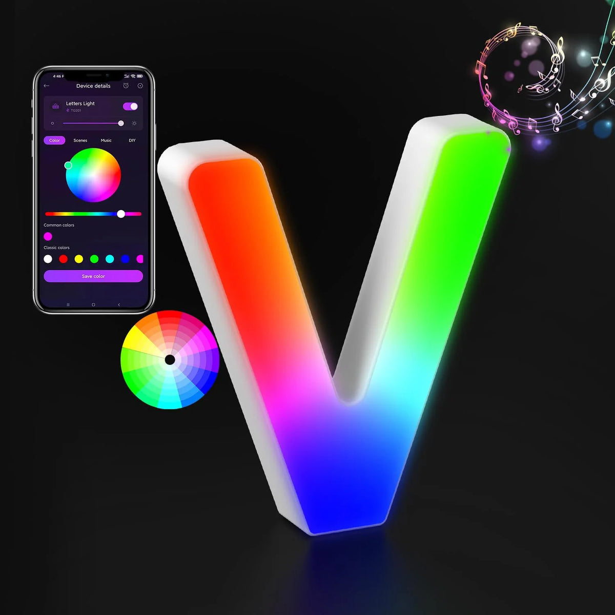 Light Up Letters LED Letter Lighted Letter Color Glitter Alphabet MeRGBW APP Music Sync Gift Logo Bar Wall Night Light Letters